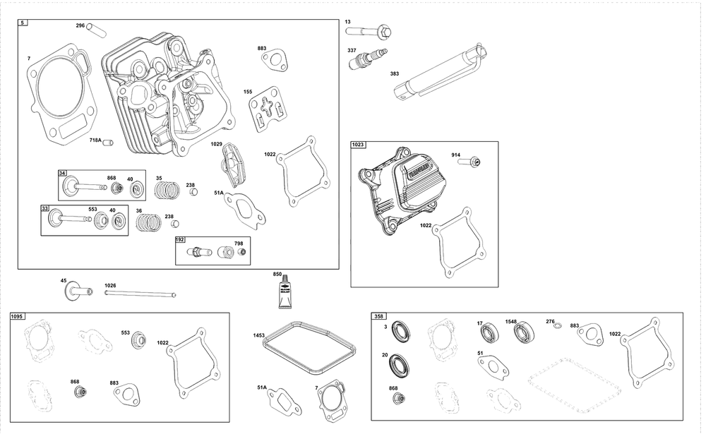 Cylinder Head Group Diagram and Parts List for 10V332-0040-F1  Briggs and Stratton Engine